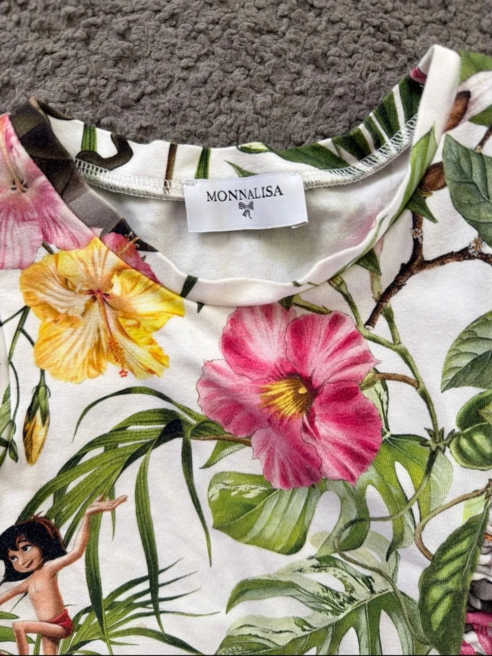 MonnaLisa Floral Tropical Dress - White with Pink, Yellow & Green